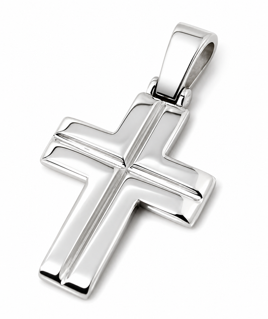Genuine Solid Sterling Silver 925 Medium Ridged Plain Cross Pendant