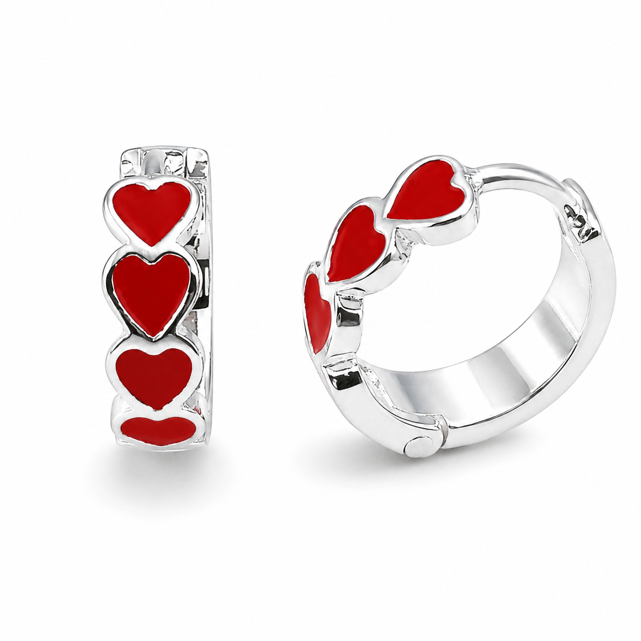 Sterling Silver 925 Small Enamel 4 Heart Huggies Hoop Earrings