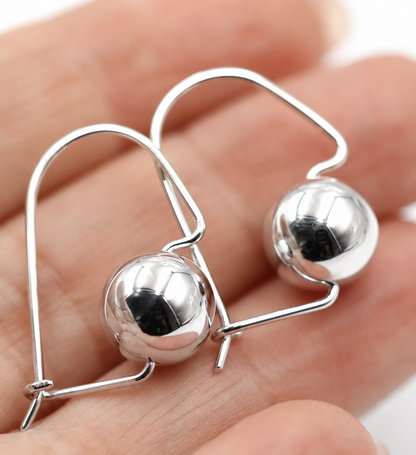 Genuine 9ct 9k 375 Yellow, Rose or White Gold 10mm Euro Ball Plain Drop Large Earrings 1mm size hook