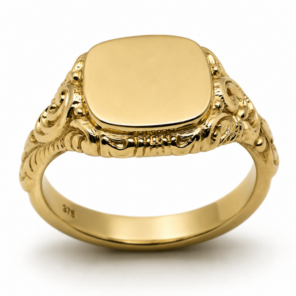 Kaedesigns Solid Genuine 9ct 9kt 375 Yellow Gold Square Engraved Signet Ring 335 - Choose your ring size Q to Z
