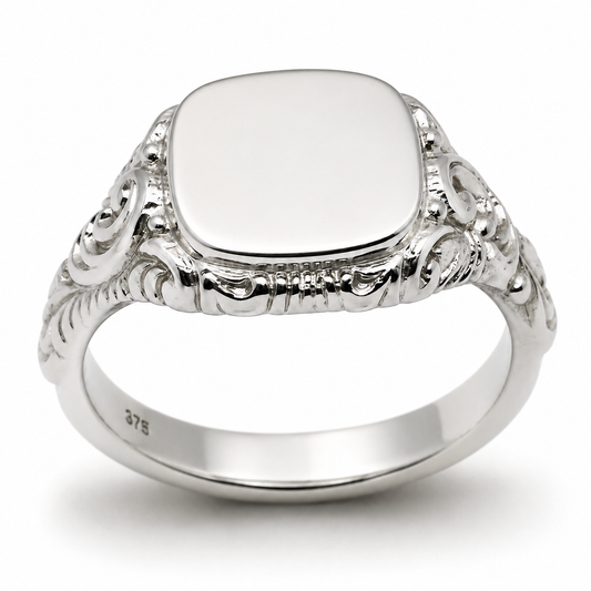 Genuine Solid Sterling Silver 925 Square Engraved Signet Ring  - Choose your ring size K to Z