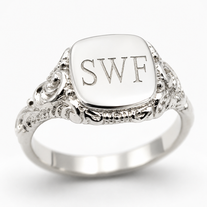 Genuine Solid Sterling Silver 925 Square Engraved Signet Ring + Engraving - Choose your size K TO Z