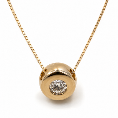 Genuine 9ct 9k 375 Yellow Bezel Set Gold Slider Charm Pendant + Chain