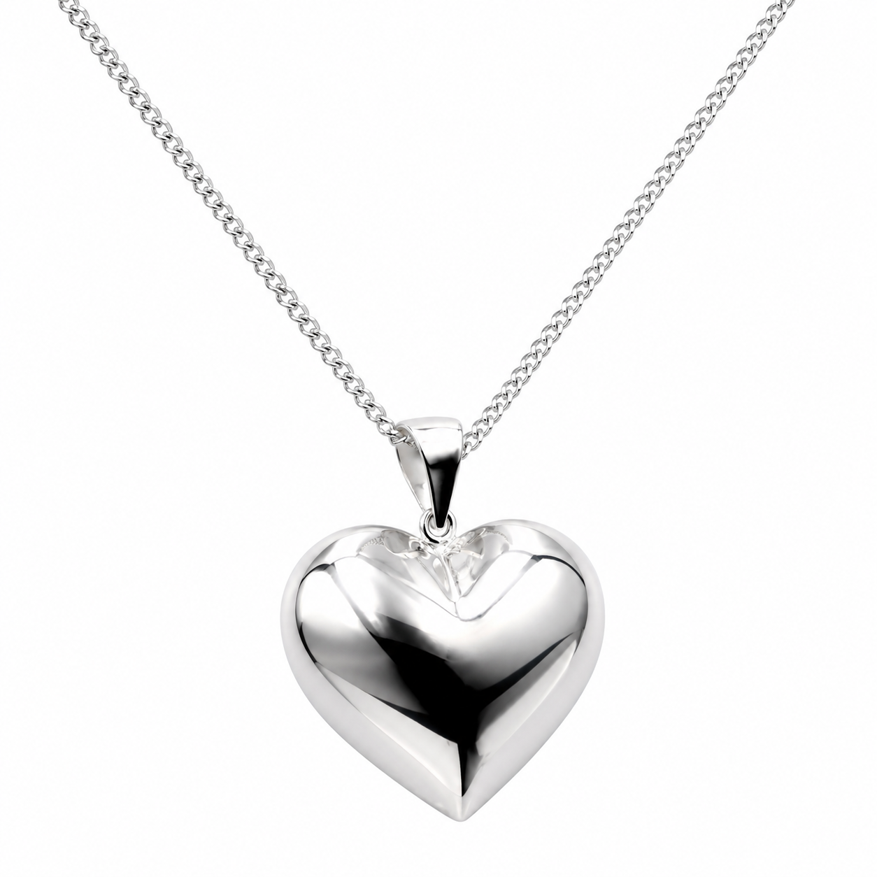 Genuine Sterling Silver 925 Medium Puffy Bubble Heart Pendant + Necklace Chain