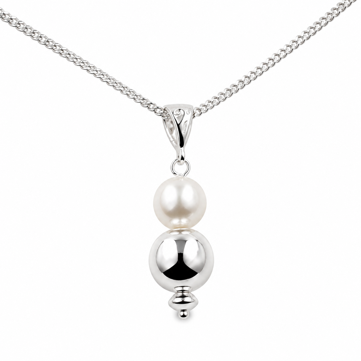 Sterling Silver 925 Freshwater White Pearl Ball Pendant + 50cm Chain