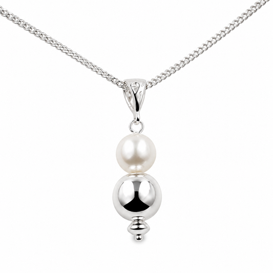 Sterling Silver 925 Freshwater White Pearl Ball Pendant + 50cm Chain