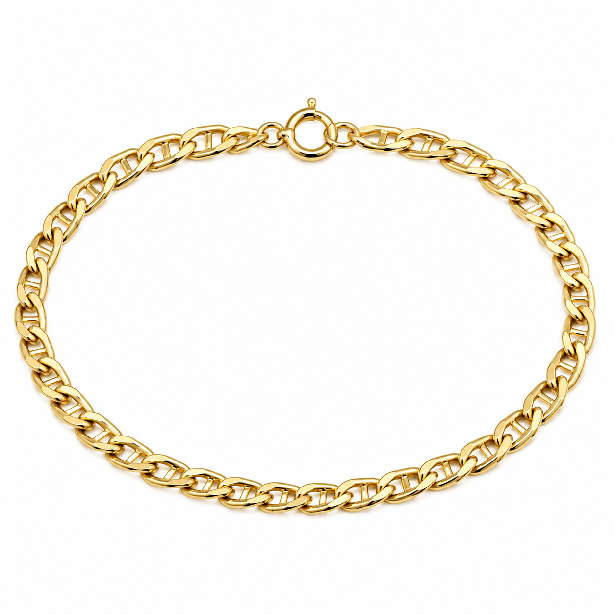Genuine 14ct 14k 585 Yellow Mariner Chain Link Bracelet 17cm