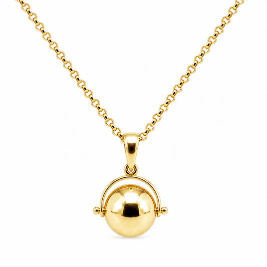 Genuine 9ct 9k Yellow Gold 70cm Cable Necklace Chain + Spinner Pendant