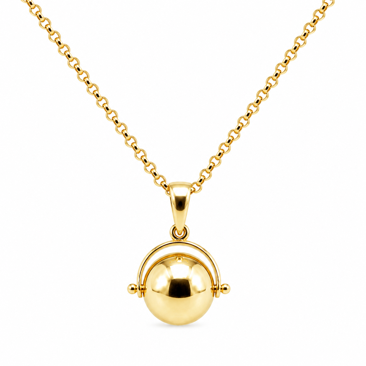Genuine 9ct 9k 375 Yellow Gold 65cm Cable Necklace Chain + Spinner Ball Pendant