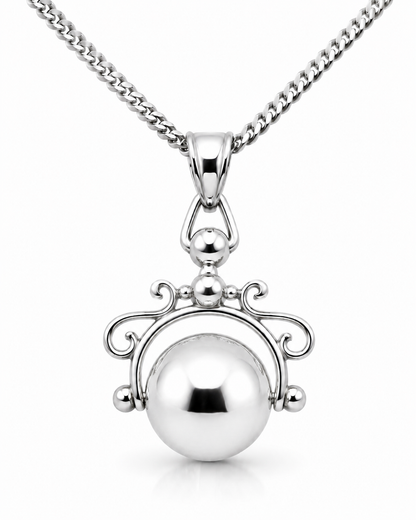 Sterling Silver 925 Spinner Plain Ball Pendant + 50cm Curb Necklace