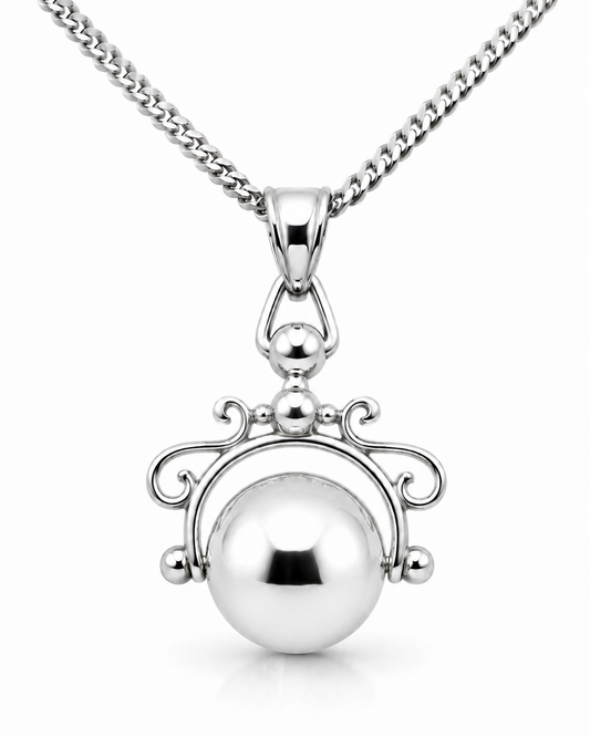 Sterling Silver 925 Spinner Plain Ball Pendant + 50cm Curb Necklace