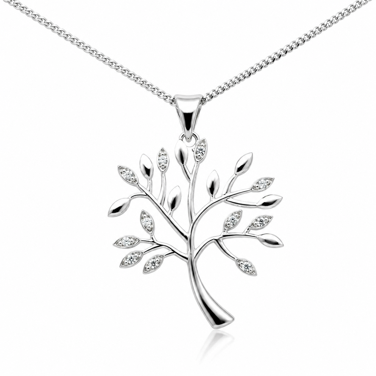 Sterling Silver 925 CZ Tree of Life Pendant Necklace Chain 55cm