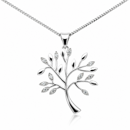 Sterling Silver 925 CZ Tree of Life Pendant Necklace Chain 55cm