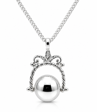 Sterling Silver Spinner Plain Ball Pendant + 55cm Curb Necklace