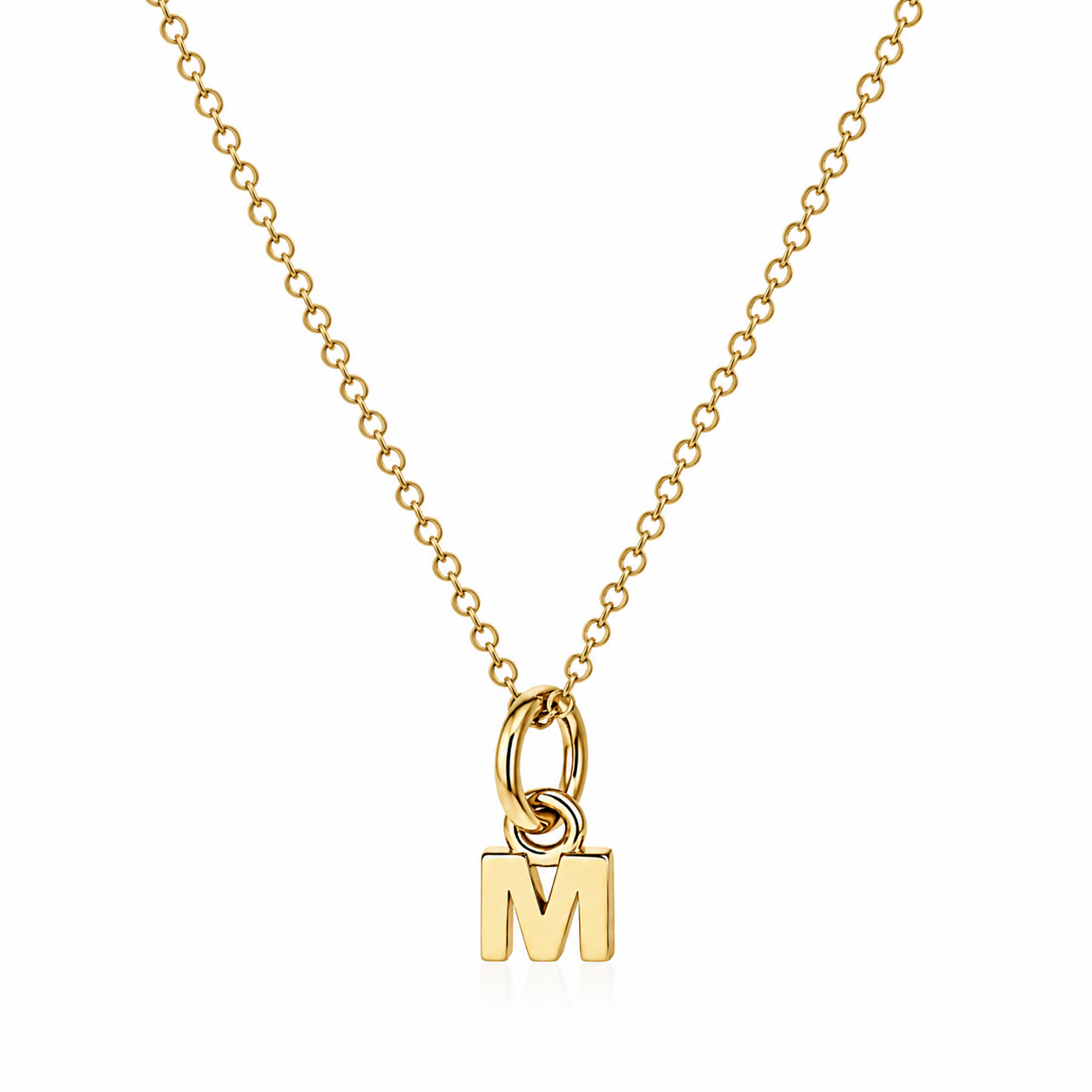Genuine 9ct Yellow or Rose Gold 58cm Ladies Slider Heart Necklace Chain + Small Initial M Charm