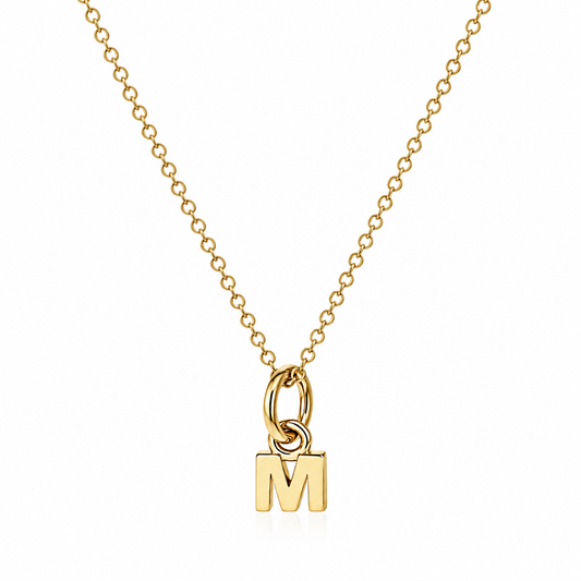 Genuine 9ct Yellow or Rose Gold 58cm Ladies Slider Heart Necklace Chain + Small Initial M Charm