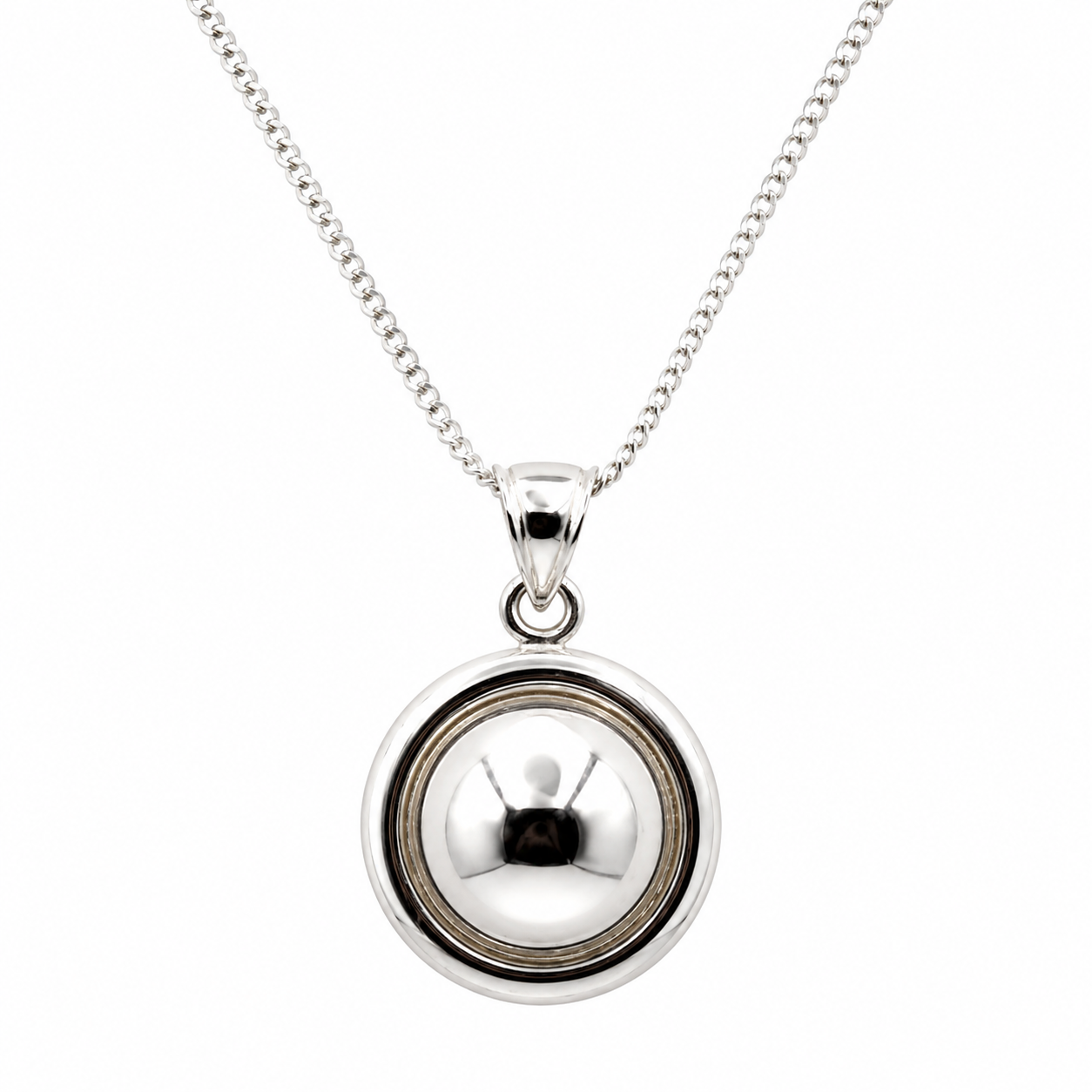Sterling Silver 925 Large Round Plain Pendant + 55cm Curb Necklace