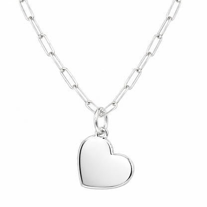 Genuine Sterling Silver 925 Paperclip Links 55cm Necklace + Heart Pendant