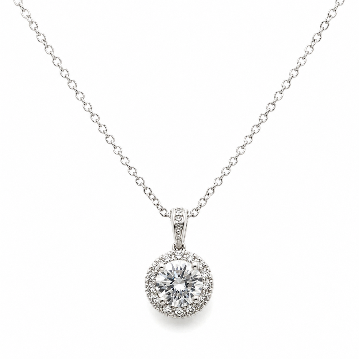 Genuine 9ct 375 White Gold 1ct Lab-Grown Diamond Pendant + 46cm Chain