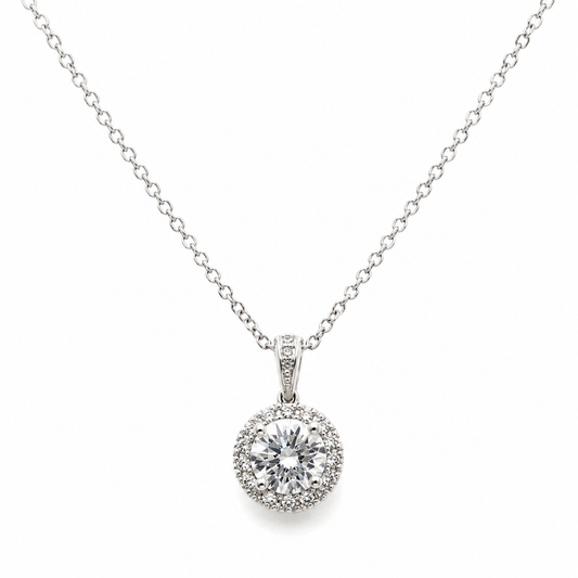 Genuine 9ct 375 White Gold 1ct Lab-Grown Diamond Pendant + 46cm Chain