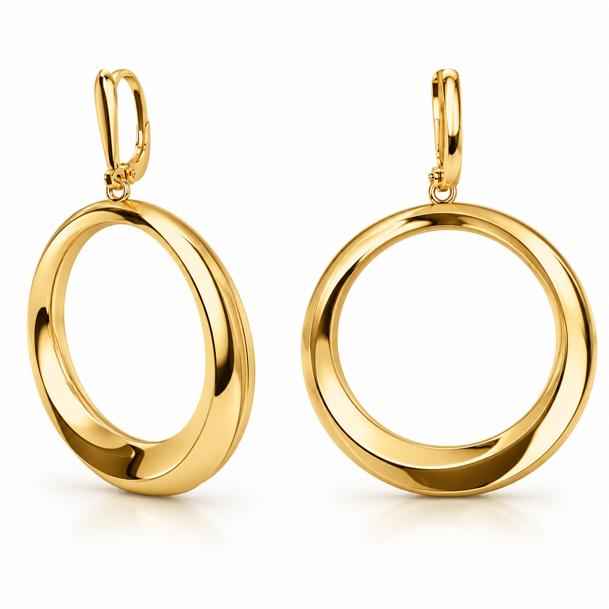 Genuine 9ct 9k 375 Yellow Gold 5cm Domed Continental Hooks Earrings