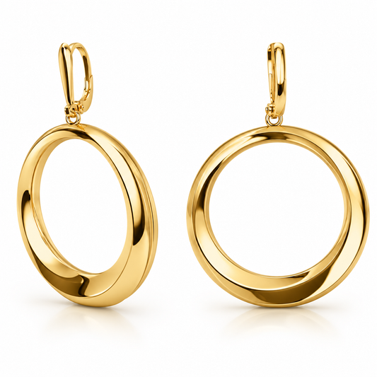 Genuine 9ct 9k 375 Yellow Gold 5cm Domed Continental Hooks Earrings