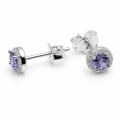 Kaedesigns Sterling Silver 925 CZ Lavender Halo Studs Earrings
