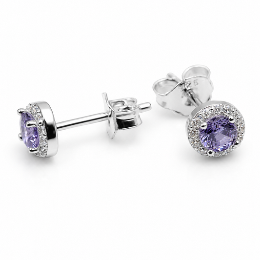 Kaedesigns Sterling Silver 925 CZ Lavender Halo Studs Earrings