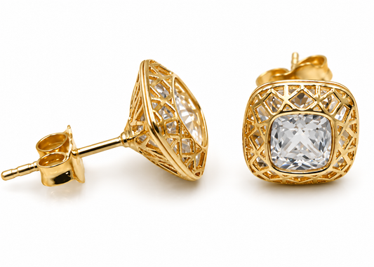 Kaedesigns, 9ct 9K 375 Yellow Gold 9mm Stud CZ Filigree Earrings
