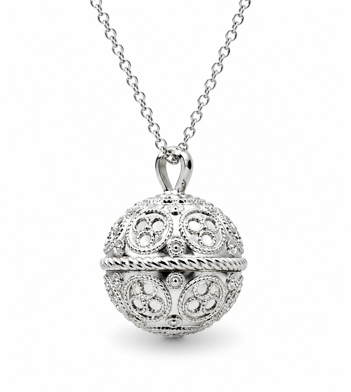 Genuine Sterling Silver 925 Lace Pattern Ball Memorial Pendant with Screw Opening Bail + Necklace