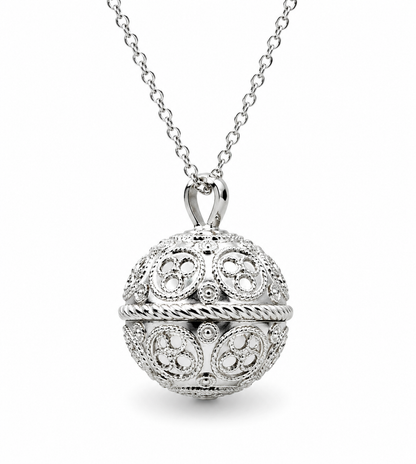 Genuine Sterling Silver 925 Lace Pattern Ball Memorial Pendant with Screw Opening Bail + Necklace