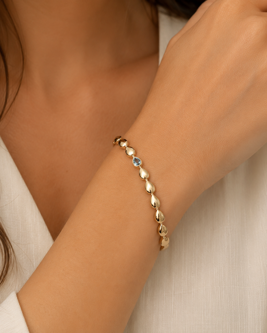 Genuine 9ct 9k 375 Yellow, Rose or White Gold Pear Blue Topaz Bracelet