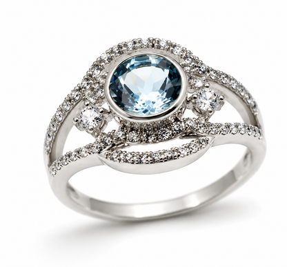 Size S Genuine Sterling Silver Fancy Blue Topaz CZ Ring