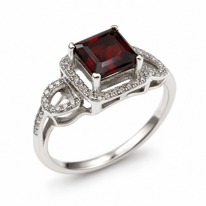 Size S / 9 1/8 Genuine Sterling Silver 925  Red Garnet CZ Ring