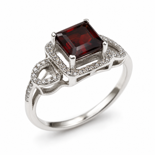 Size S / 9 1/8 Genuine Sterling Silver 925  Red Garnet CZ Ring