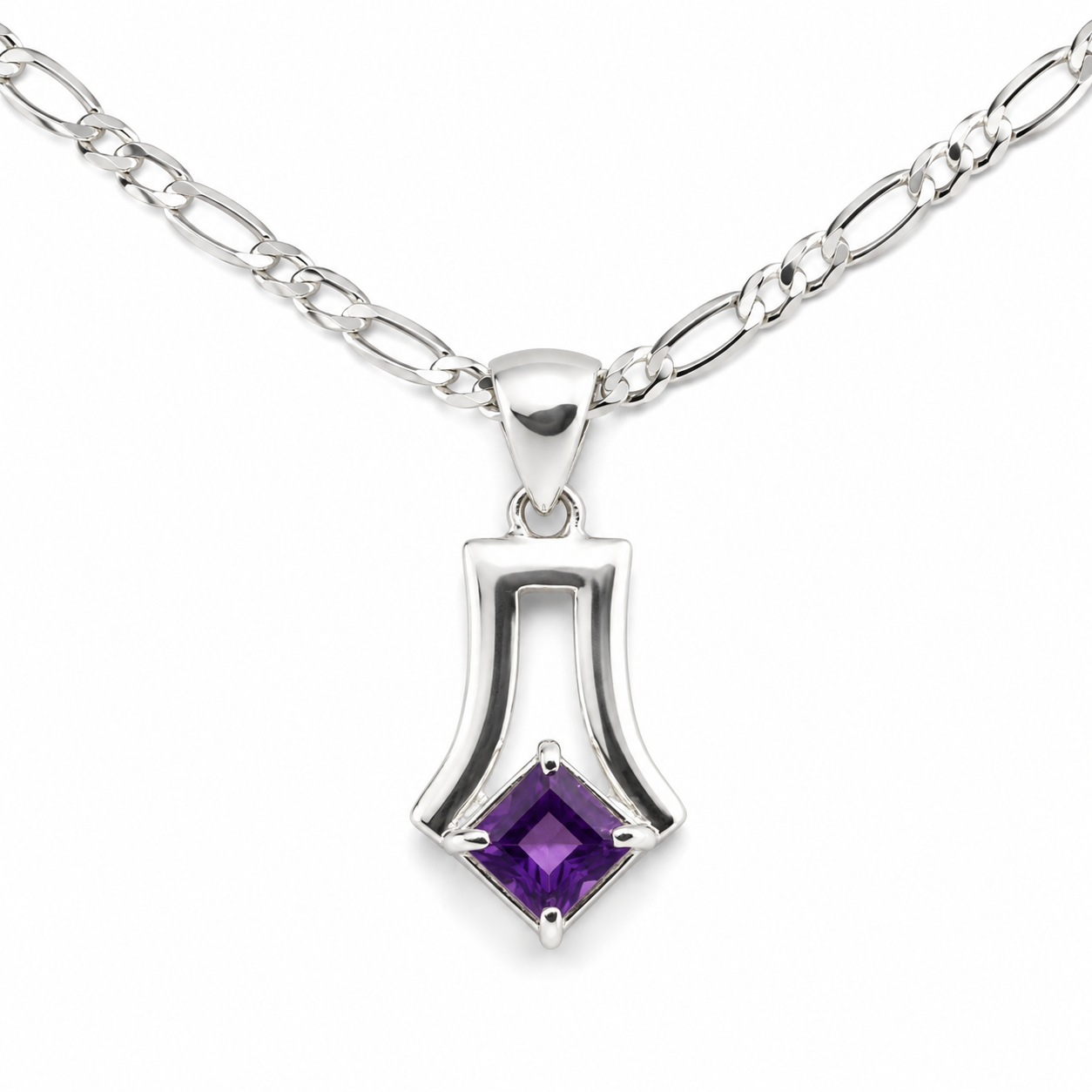 Sterling Silver 925 Amethyst Pendant & 45cm Chain Necklace
