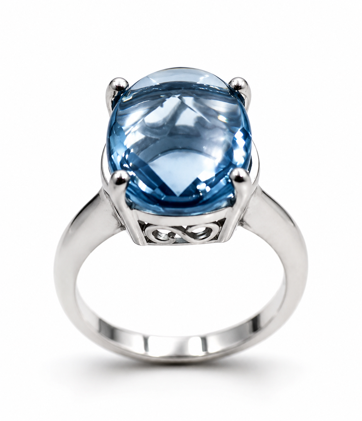 Size R Sterling Silver 925 Light Blue Oval Spinel Ring