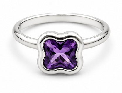 Size P Genuine Sterling Silver Purple Amethyst Clover Ring