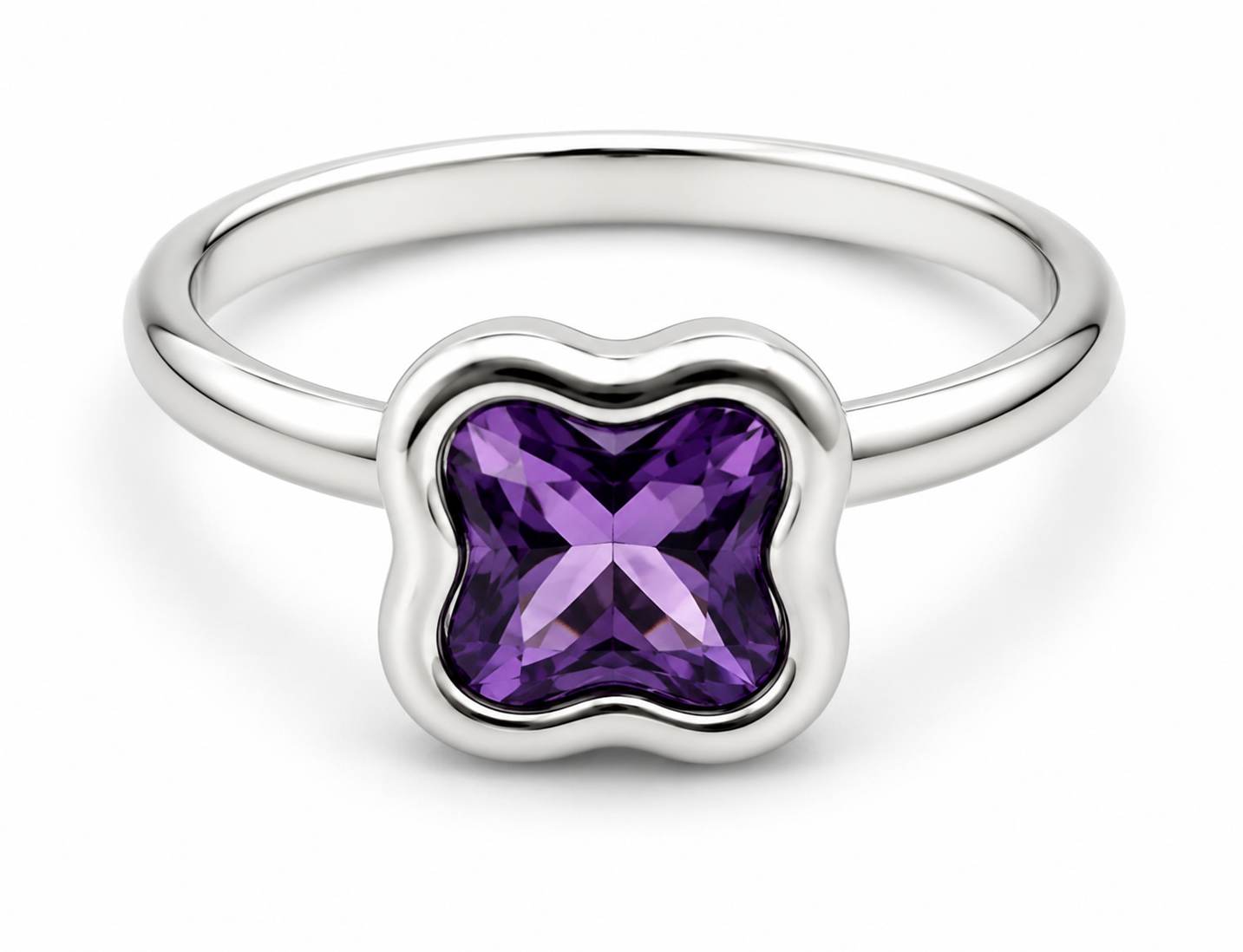 Size N Genuine Sterling Silver 925 Purple Amethyst Clover Ring