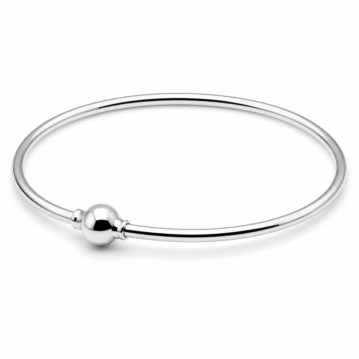 Solid Sterling Silver 925 Oval Bangle with Screw Ball Clasp  - 3 sizes