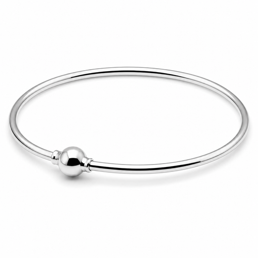 Solid Sterling Silver 925 Oval Bangle with Screw Ball Clasp  - 3 sizes