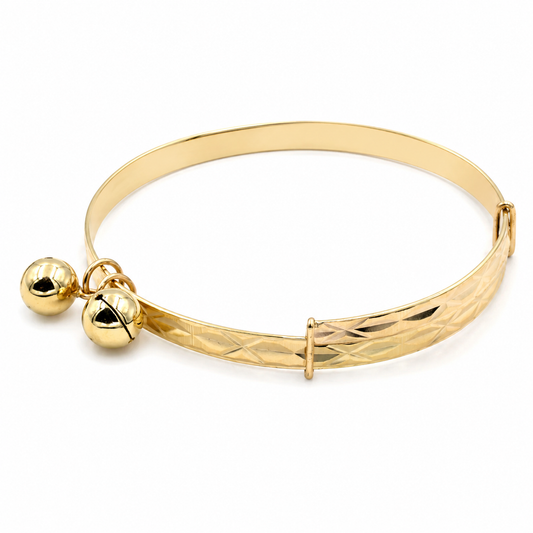 Genuine 9ct Yellow Gold 3.7mm wide Adjustable Baby Bangle with Bells