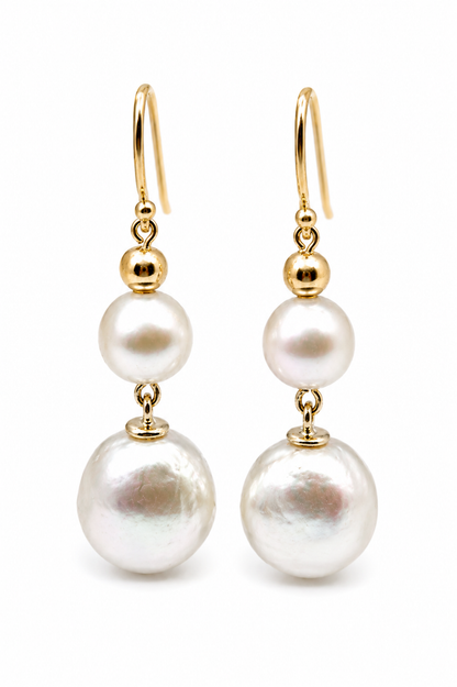 Genuine 9ct 9k 375 Yellow Gold Freshwater Cultured Pearl Baroque Pearl Earrings