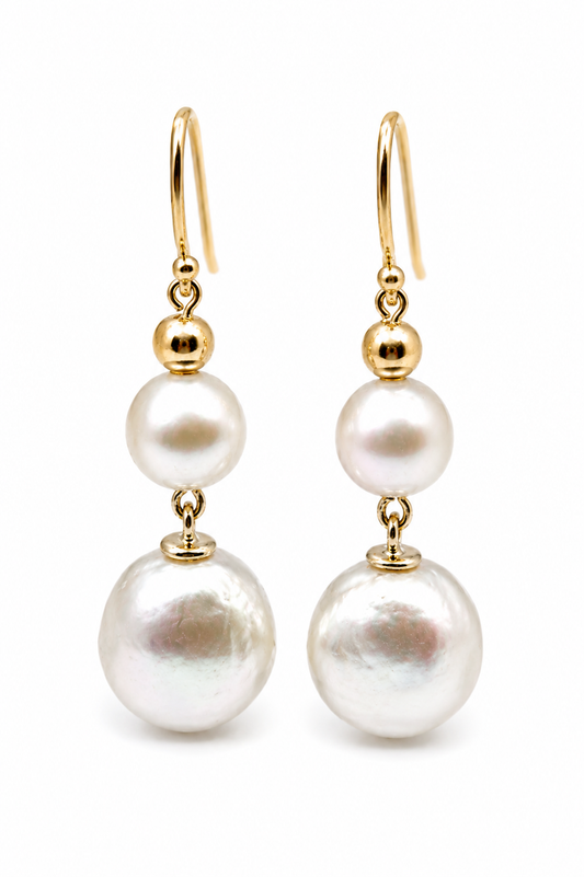 Genuine 9ct 9k 375 Yellow Gold Freshwater Cultured Pearl Baroque Pearl Earrings