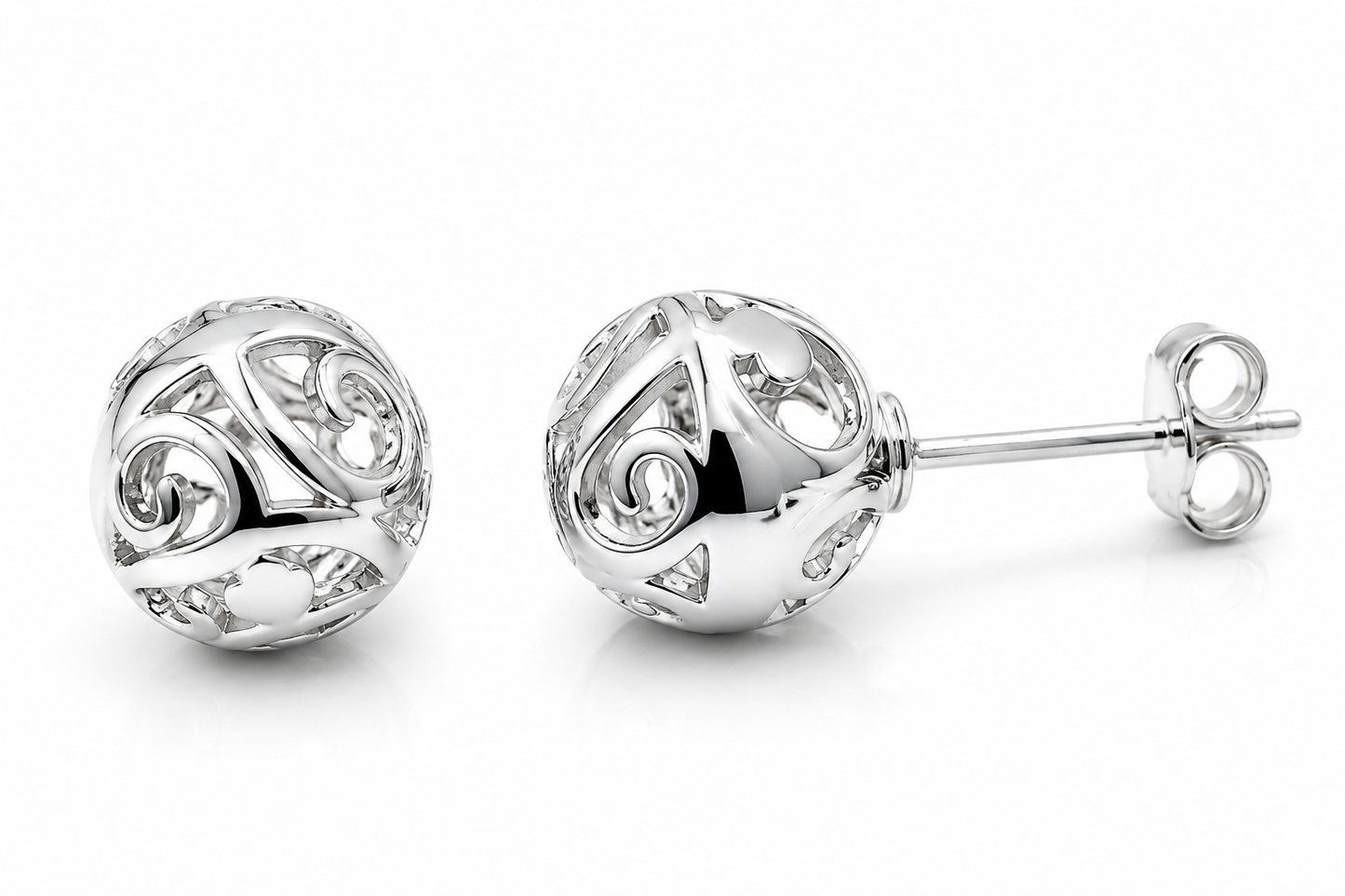 Genuine Sterling Silver 925 Full Ball 8mm Filigree Ball Studs Earrings