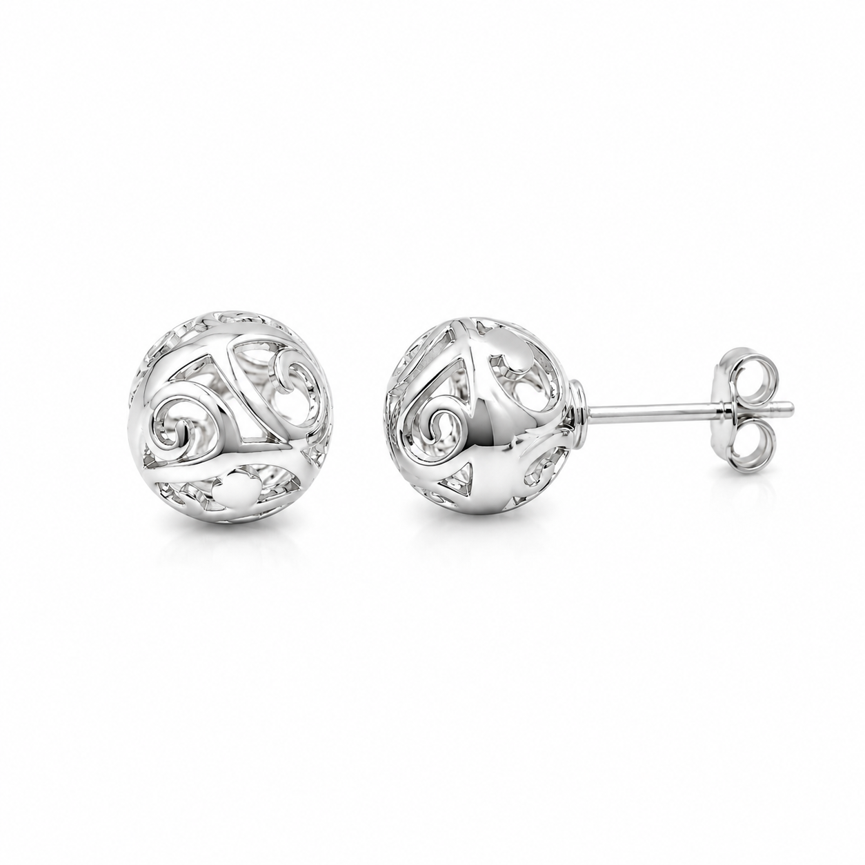Genuine Sterling Silver 925 Full Ball 8mm Filigree Ball Studs Earrings