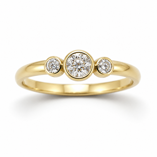 Kaedesigns, Genuine 9ct 9kt 375 Yellow, Rose or White Gold Trilogy & Cubic Zirconia Ring - Choose your size H to P