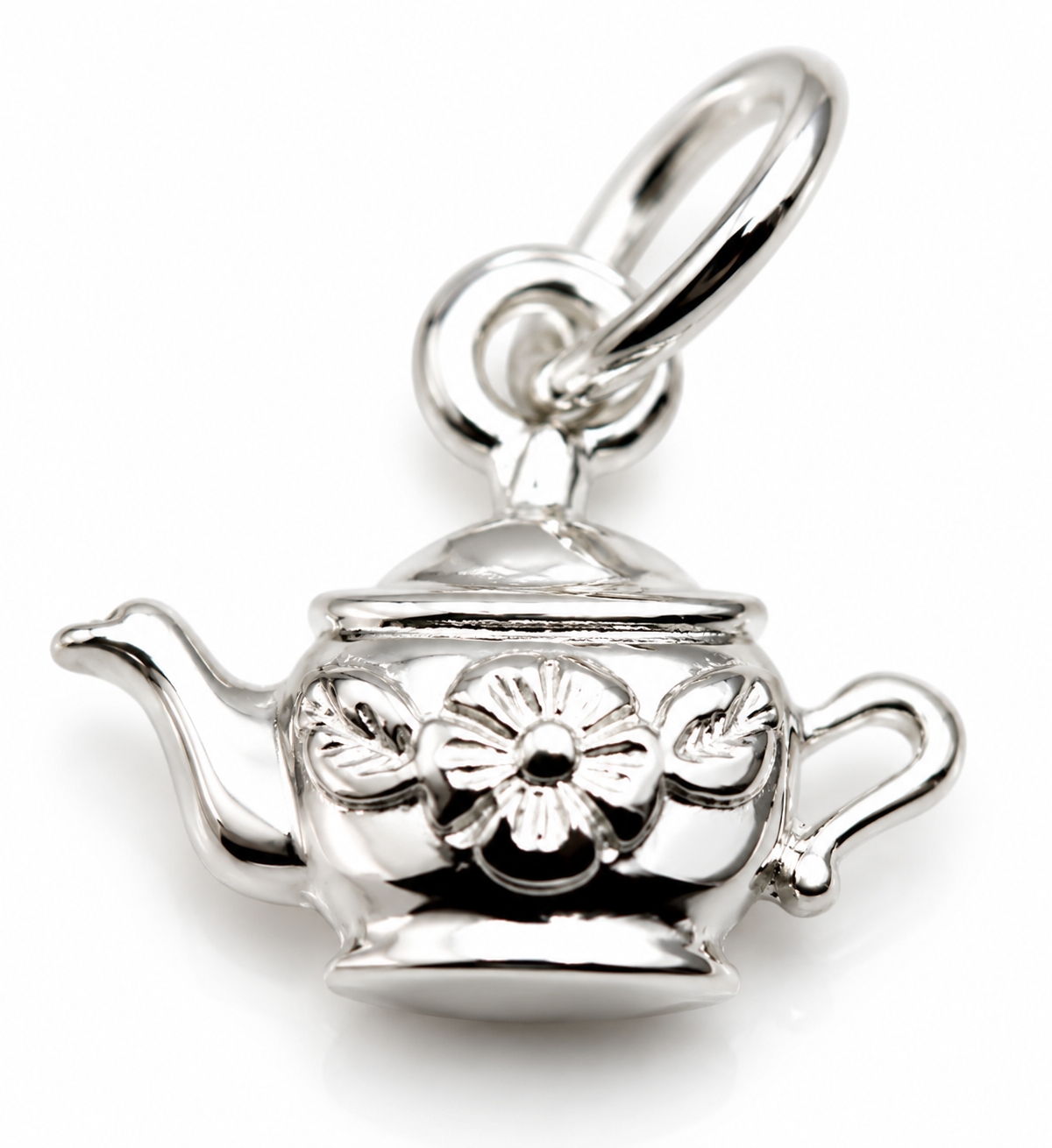 Sterling Silver 925 Teapot Flower Tea Pot Charm Pendant