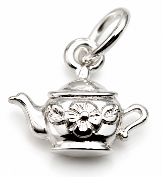 Sterling Silver 925 Teapot Flower Tea Pot Charm Pendant