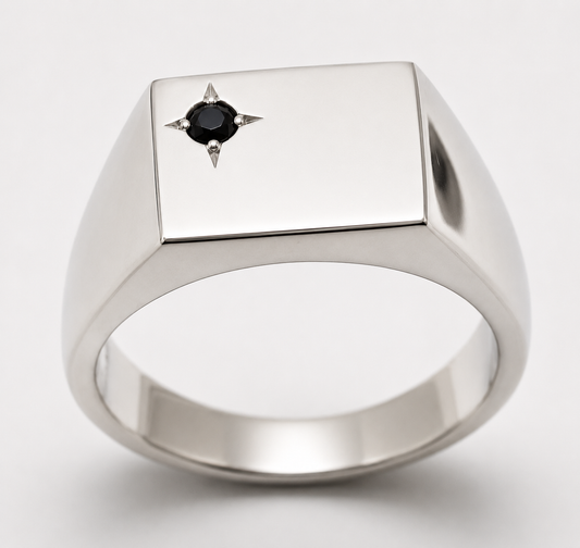 Solid Sterling Silver 925 Black Sapphire Square Signet Ring - Choose your size H to P